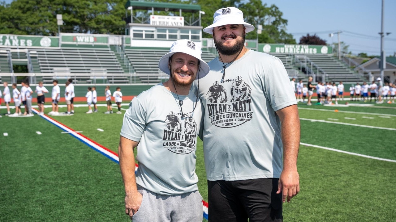 NFL players Dylan Laube and Matt Goncalves host youth football camp at Westhampton High School