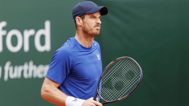 Britain's Andy Murray reacts during a ATP 250 Geneva Open...