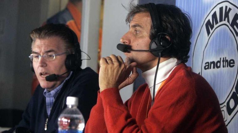 Mike Francesa, left, and Chris Russo in the radio booth...