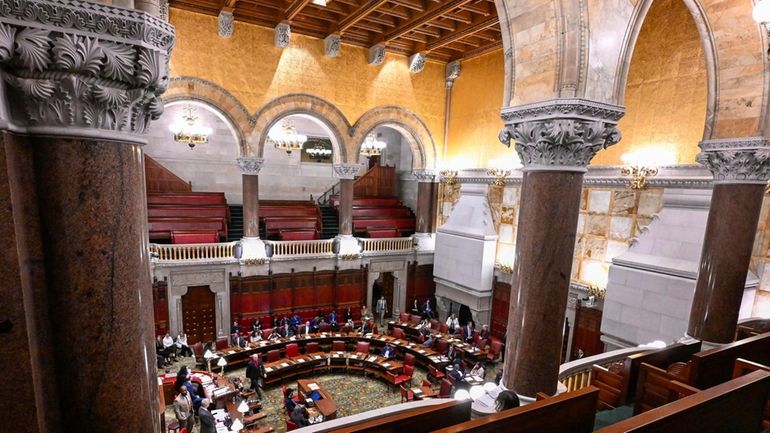 The New York State Senate Chamber in Albany is seen...