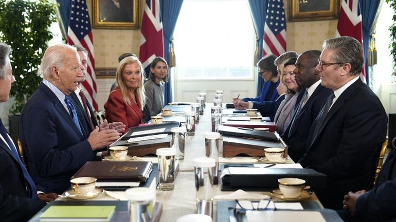 President Joe Biden meets with British Prime Minister Keir Starmer,...