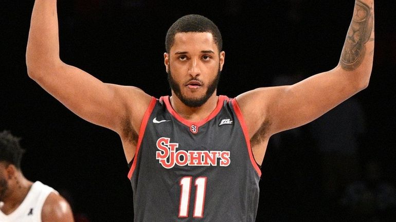 St. John's center Joel Soriano reacts during an Empire Classic...