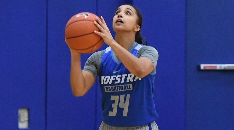 Hofstra guard Boogie Brozoski shoots the ball during women's basketball...