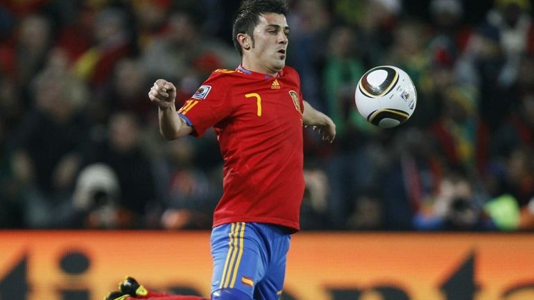 Spain's striker David Villa controls the ball during the 2010...