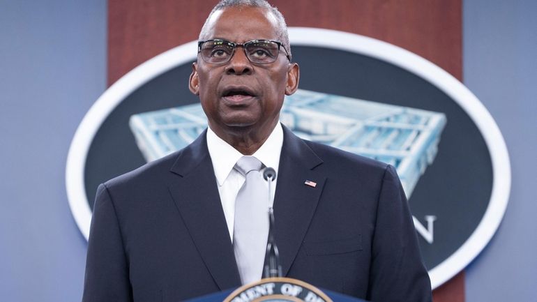 Defense Secretary Lloyd Austin speaks during a Pentagon press briefing...