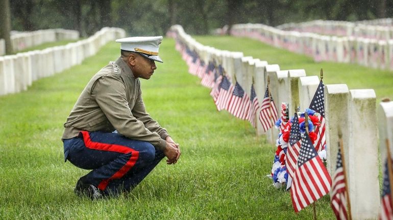 Marine Capt. Danyiel Brustmeyer at the National Cemetery, Pinelawn.