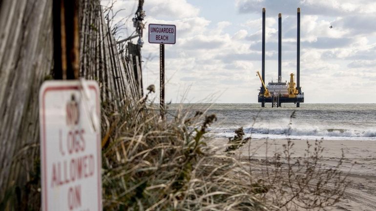 This lift boat, off the beach near Wainscott in 2022,...