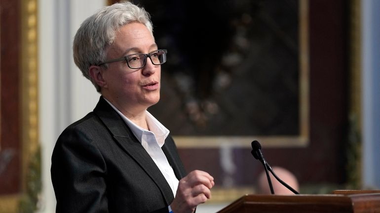 Oregon Gov. Tina Kotek speaks during a signing ceremony in...