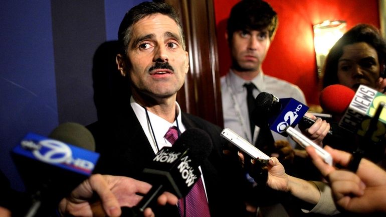 Steve Levy speaks to reporters during the New York Republican...