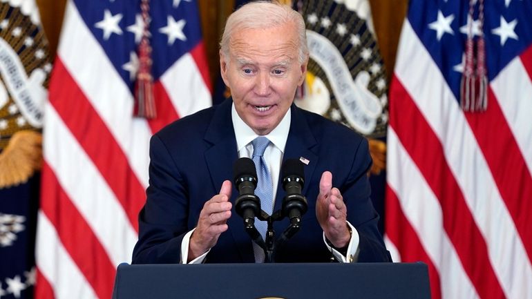 President Joe Biden speaks during an event on prescription drug...