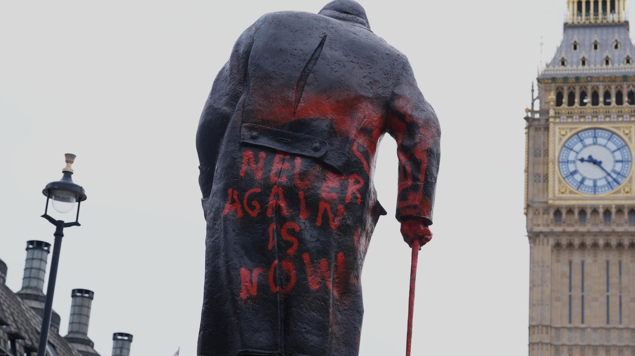 Suspect arrested after Churchill statue in London defaced with pro-Palestinian graffiti