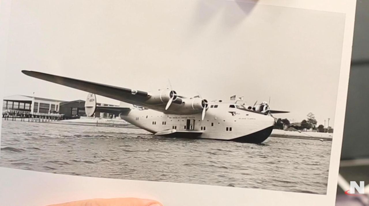 Image of Boeing 314 Clipper Yankee Clipper taking off, 1939 (b/w photo)