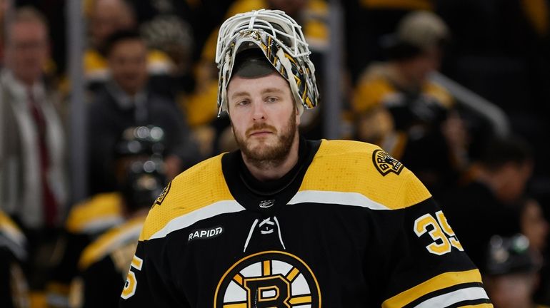 Boston Bruins goaltender Linus Ullmark ranks first in wins, save...