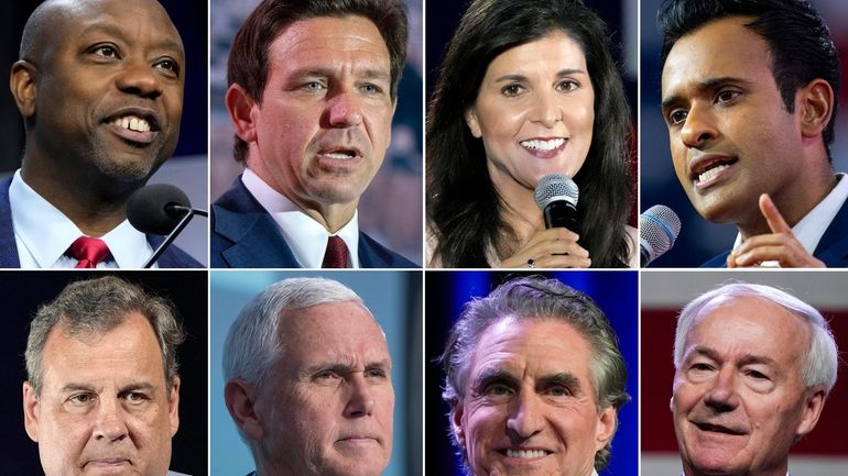 This combination of photos shows Republican presidential candidates, top row...