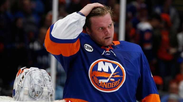 Islanders goaltender Robin Lehner (40) during the second period of...