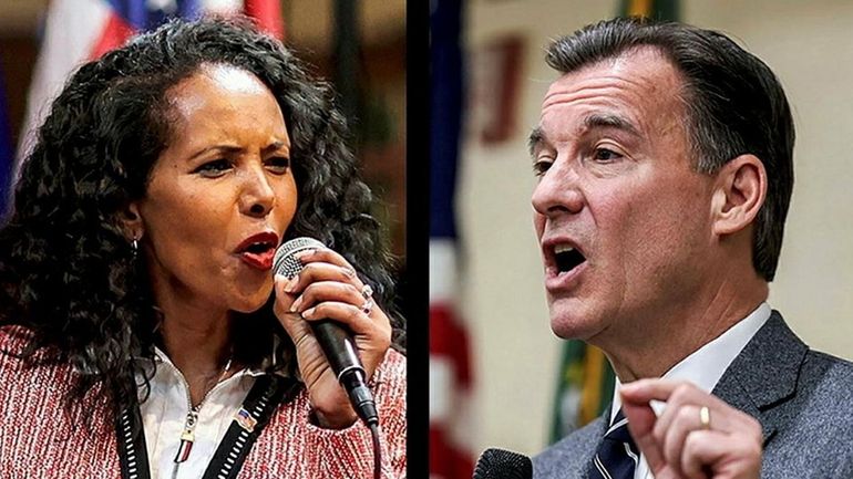 Republican-backed Mazi Melesa Pilip and Democrat Tom Suozzi are sparring over...