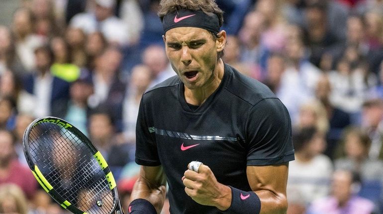 Rafael Nadal celebrates during a U.S. Open men's semifinal match...