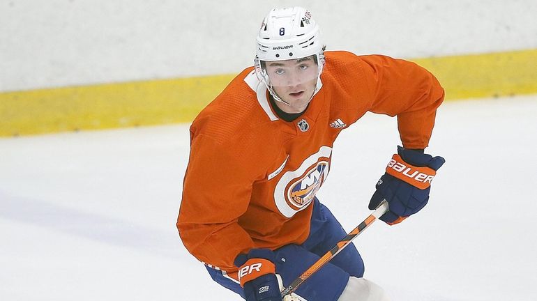 Islanders defenseman Noah Dobson at training camp at Northwell Arena on...