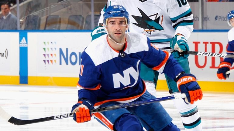 Kyle Palmieri #21 of the Islanders skates against the San...