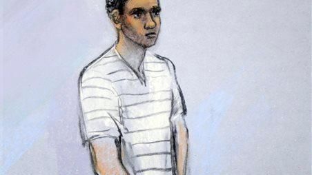 This courtroom sketch shows defendant Robel Phillipos appearing in front...