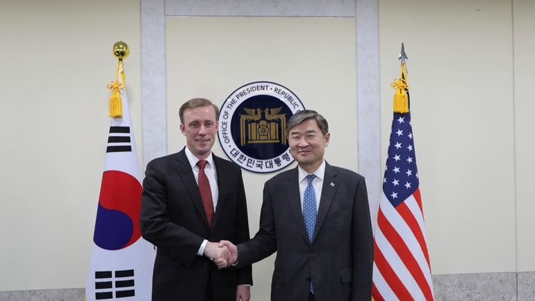 In this photo provided by South Korea Presidential Office, U.S....