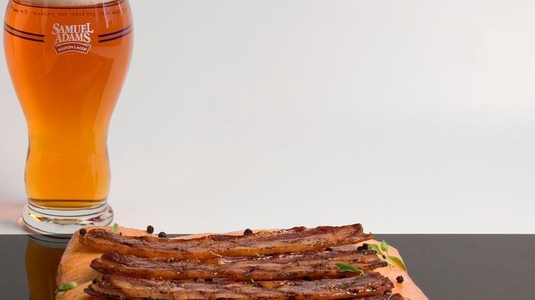 Maple pepper bacon strips with Boston Lager glaze.