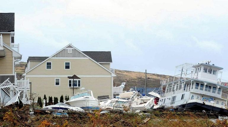 The aftermath of Superstorm Sandy in Island Park on the...