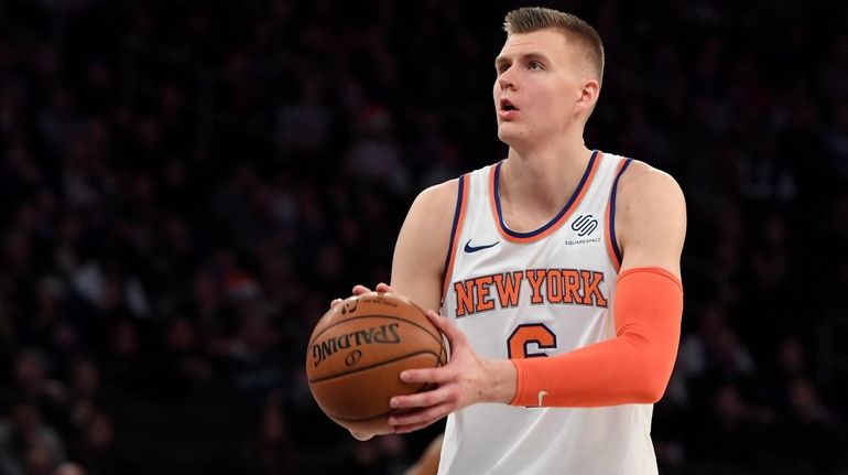 Kristaps Porzingis, then a New York Knicks forward, plays against...