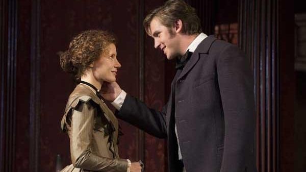 Jessica Chastain, left, and Dan Stevens in "The Heiress."