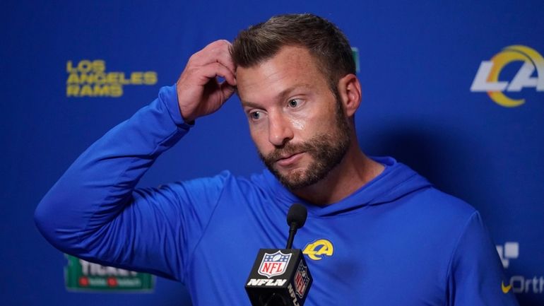 Los Angeles Rams head coach Sean McVay speaks during a...