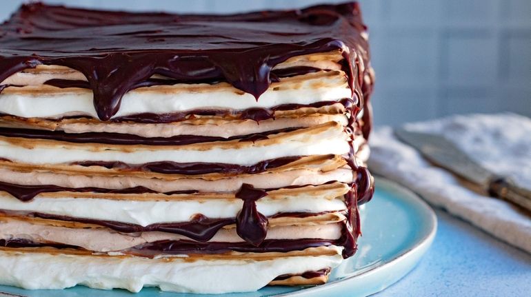 A no-bake icebox cake made with layers of matzo, chocolate...