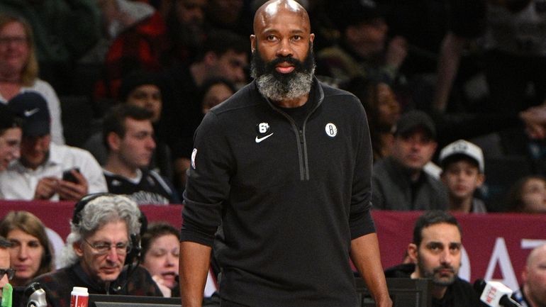 Brooklyn Nets head coach Jacque Vaughn looks on against the...