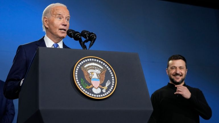 President Joe Biden, joined by President of Ukraine Volodymyr Zelenskyy,...