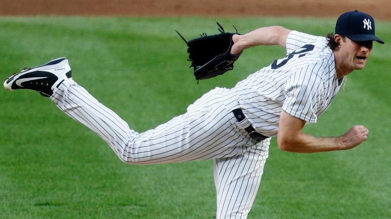 Yankees pitcher Gerrit Cole against the Phillies at Yankee Stadium...