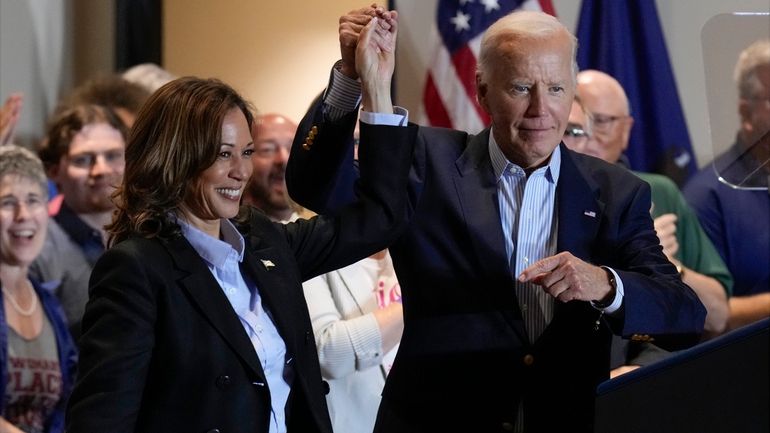 Democratic presidential nominee Vice President Kamala Harris and President Joe...