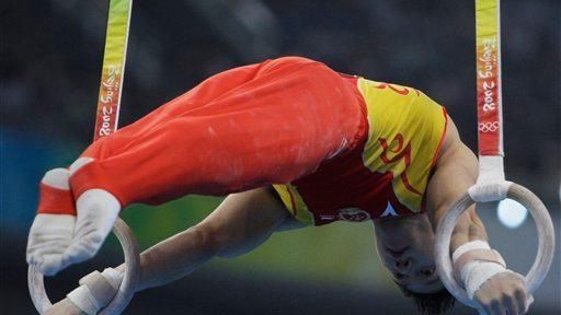 Chinese gymnast Chen Yibing performs on the rings during the...