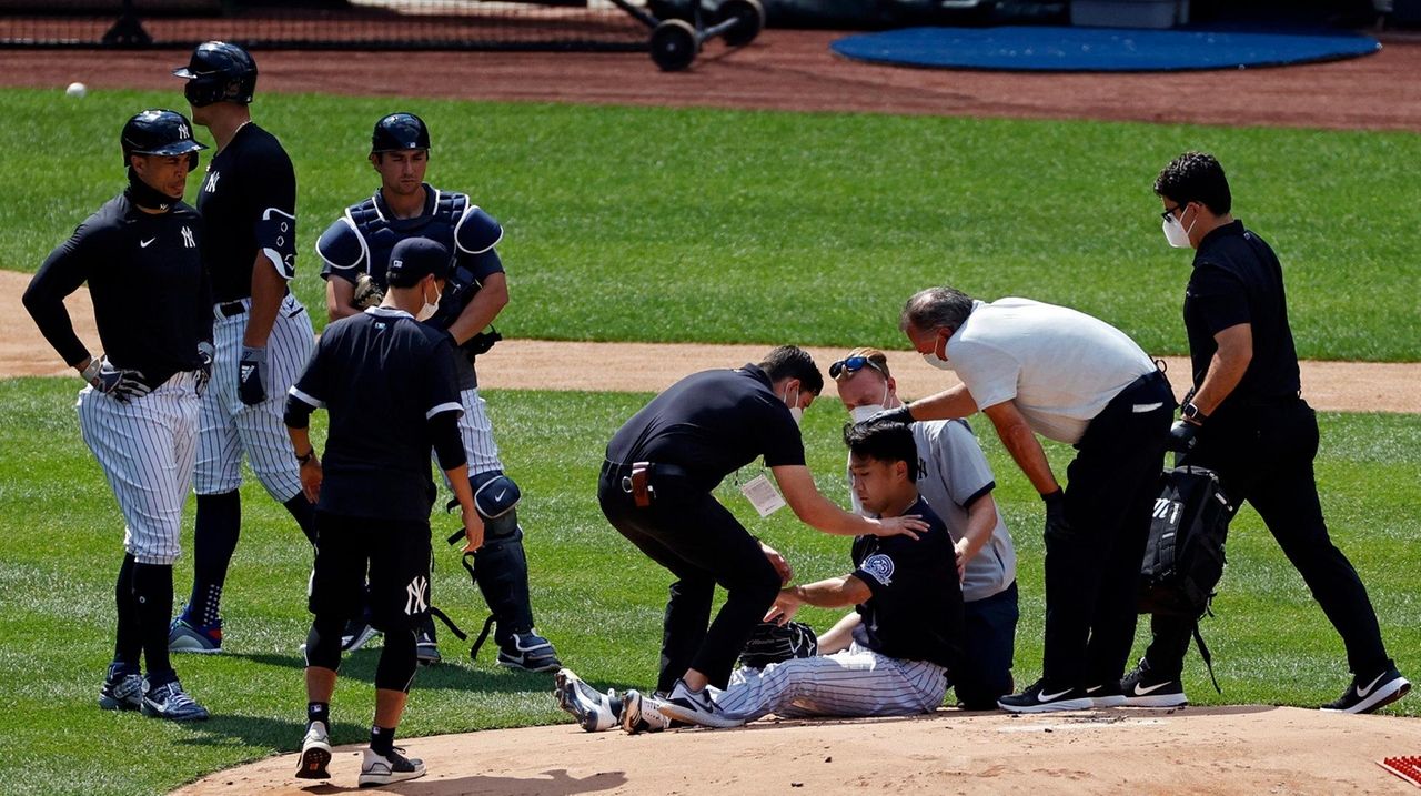 Yankees' Masahiro Tanaka diagnosed with mild concussion after being struck  in head by Giancarlo Stanton liner 