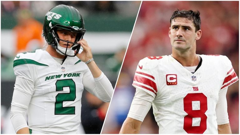 Jets quarterback Zach Wilson and Giants quarterback Daniel Jones.