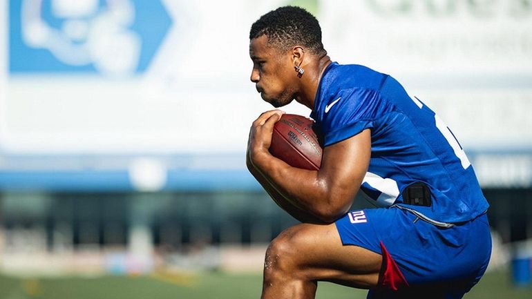 Saquon Barkley at Giants training camp on Aug. 10, 2020.