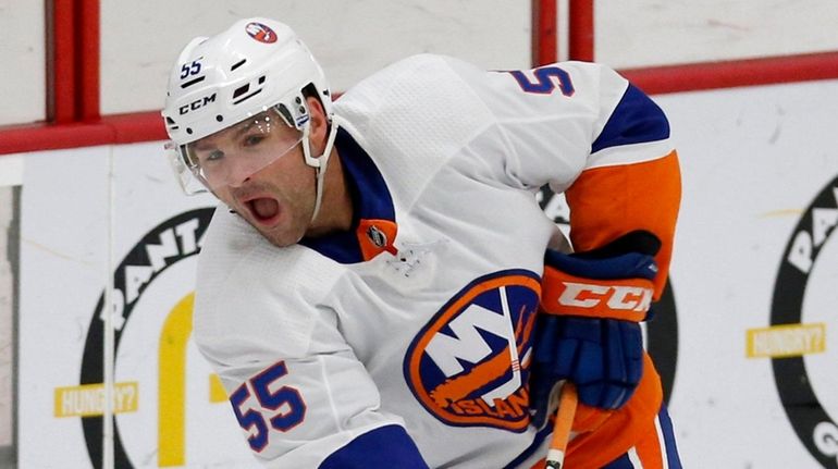 Johnny Boychuk of the Islanders skates during summer training camp at Northwell...