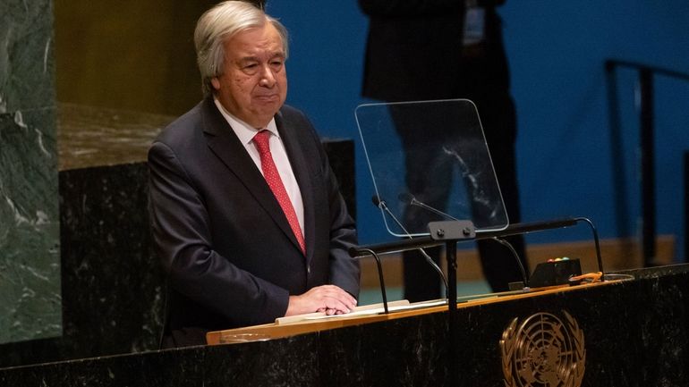 António Guterres, United Nations Secretary-General, speaks during the 79th session...