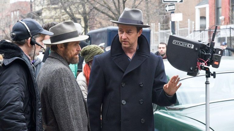 Willem Dafoe and Edward Norton on the set of "Motherless...