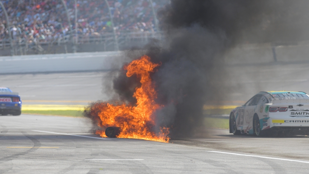 Gas can erupts into flames during NASCAR race at Talladega ...