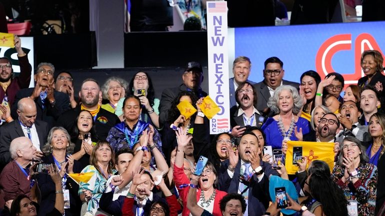 Members of the New Mexico delegation cheer during Roll Call...