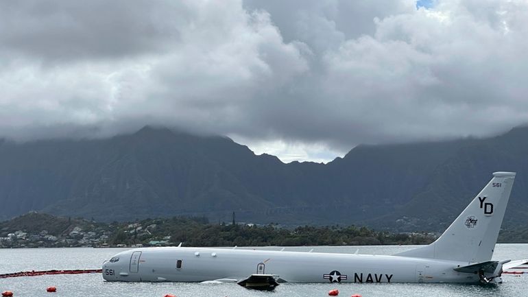 A Navy P-8A plane that overshot a runway at Marine...