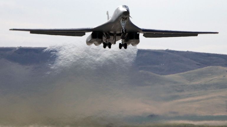 In this Aug. 25, 2005 file photo, a B-1 bomber...