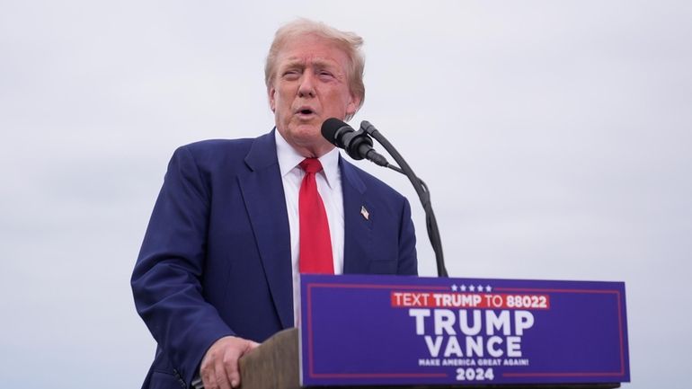 Republican presidential nominee former President Donald Trump speaks during a...