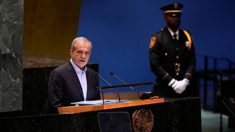 President of Iran Masoud Pezeshkian addresses the 79th session of...