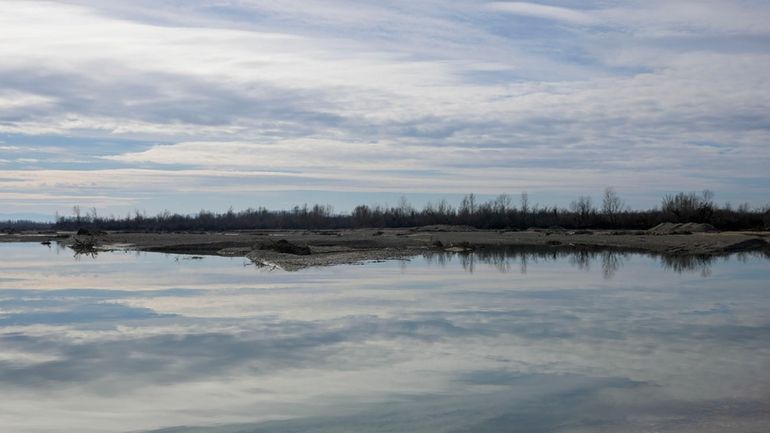 A view of the bank of the Drina River near...