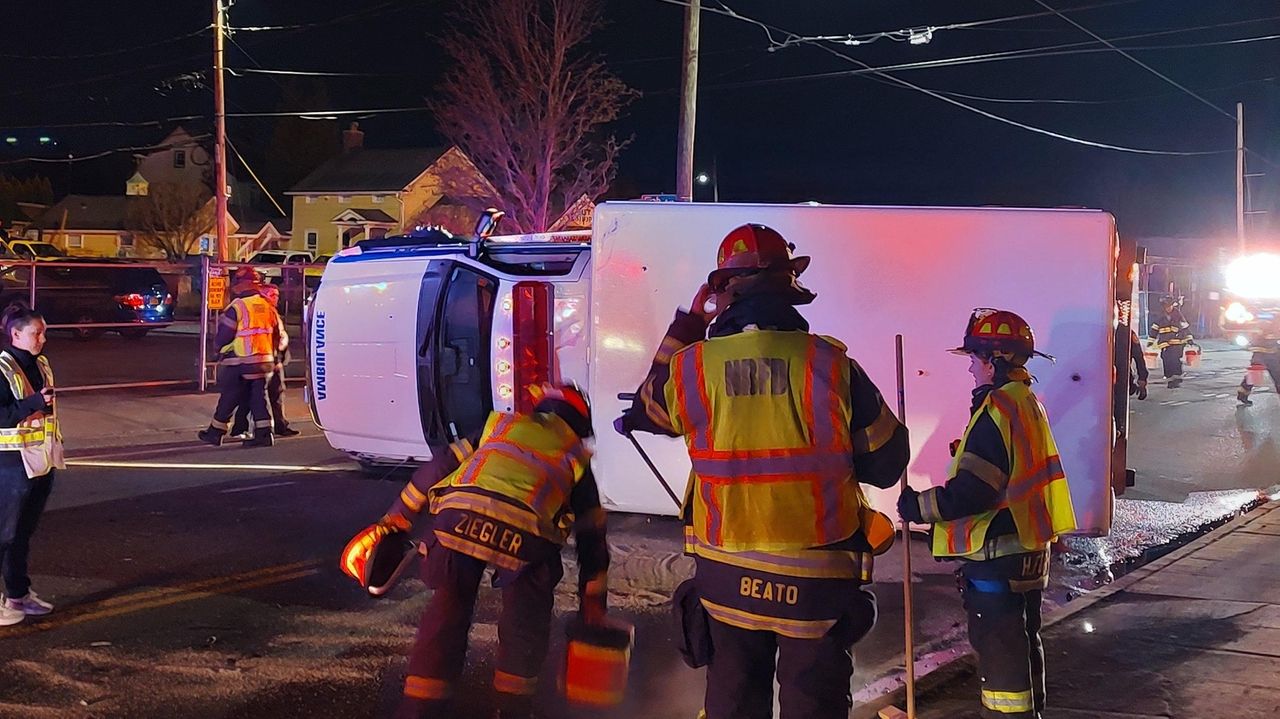 BellmoreMerrick EMS ambulance overturns after being hit by vehicle